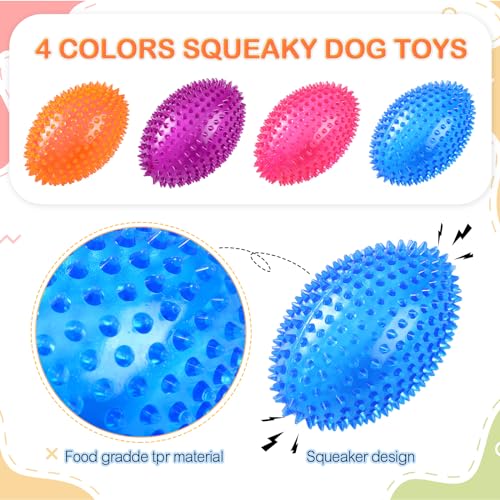 4 Pack Spiky Squeaker Football Toy for Dogs