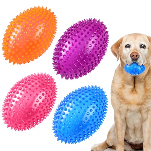 4 Pack Spiky Squeaker Football Toy for Dogs