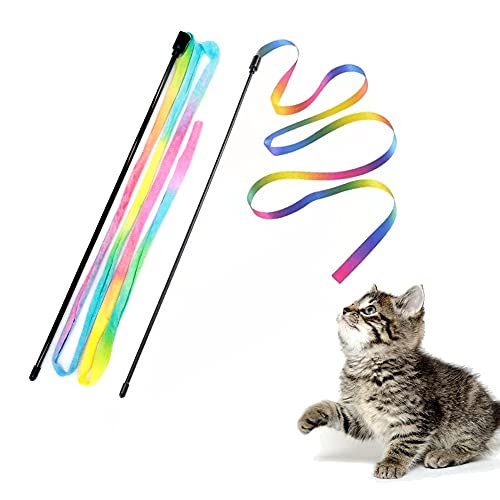 Interactive Rainbow Cat Teaser Wand with Colorful Ribbon