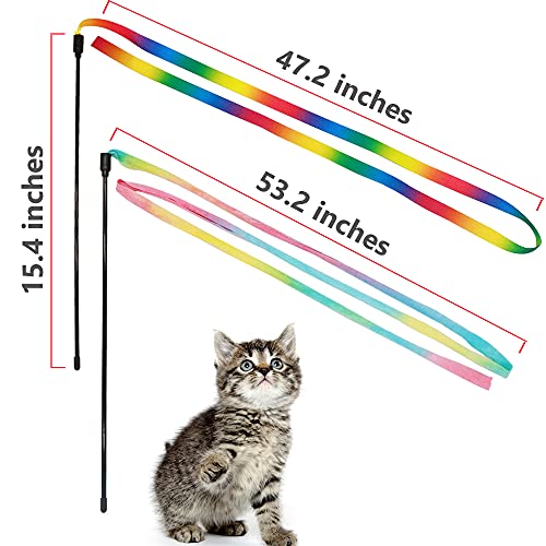 Interactive Rainbow Cat Teaser Wand with Colorful Ribbon