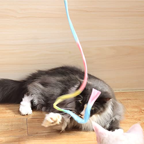 Interactive Rainbow Cat Teaser Wand with Colorful Ribbon