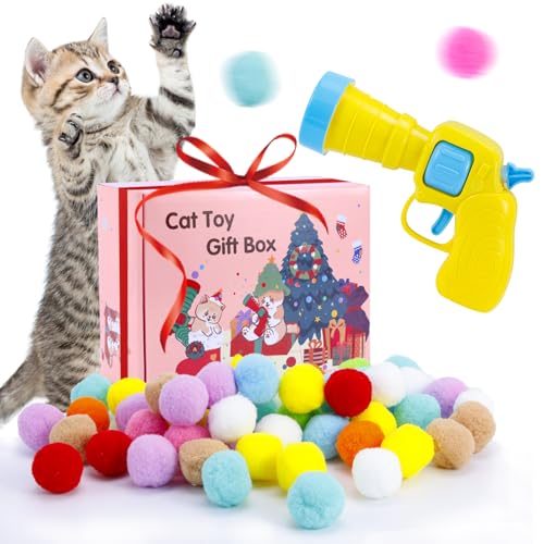 DIY Cat Toy Set with Launcher and Pom-Poms