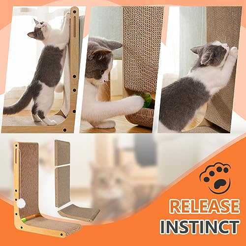 Large L Shape Cat Scratcher with Toy Ball