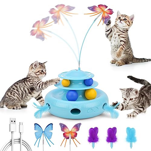 Interactive Cat Toys Set: Rotating Butterfly, Feather, Balls