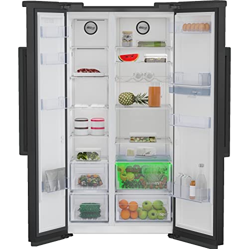 Beko HarvestFresh Black Steel American Fridge Freezer