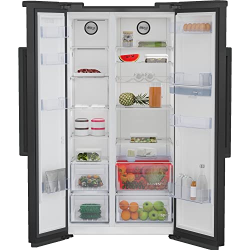Beko HarvestFresh Black Steel American Fridge Freezer