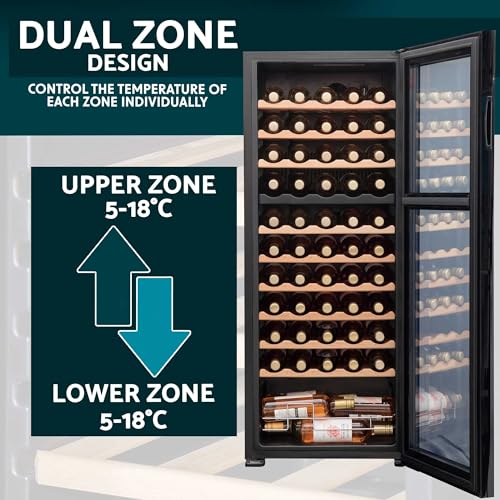 Baridi 55-Bottle Dual Zone Wine Cooler, Black