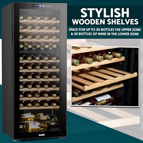Baridi 55-Bottle Dual Zone Wine Cooler, Black