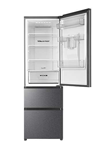 Haier 3-Door Fridge Freezer in Silver, 345L Capacity
