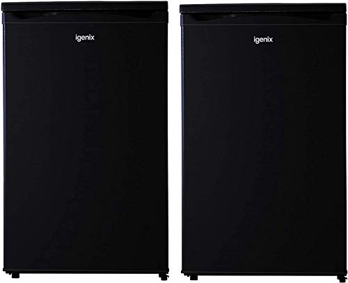 Igenix Freestanding Under Counter Larder Fridge & Freezer Set, Reversible Doors, 55 cm Wide, Black, 136 liters