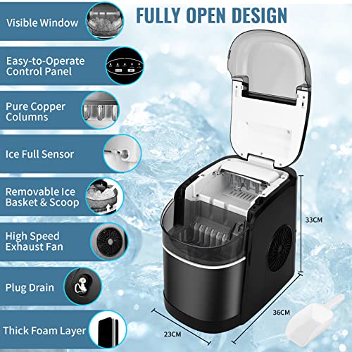 Countertop Ice Maker with Self-cleaning Program, Black