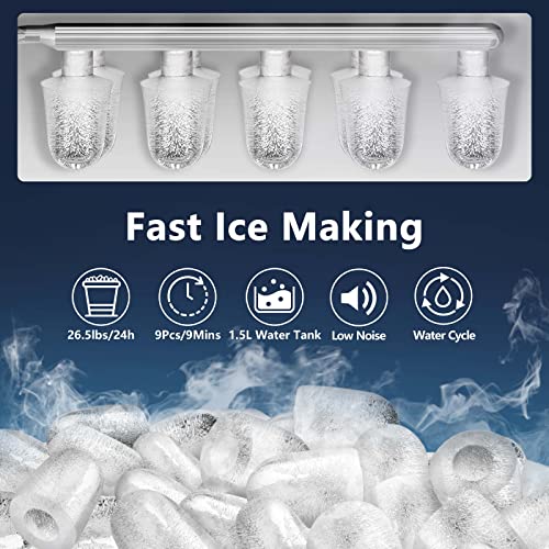 Compact Silver Ice Maker, Makes 12kg/24h