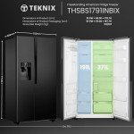 Teknix 562L Side-by-Side Fridge Freezer - Black Steel