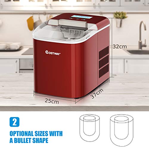 COSTWAY Red Ice Maker: 7 min, 12kg/day, self-cleaning
