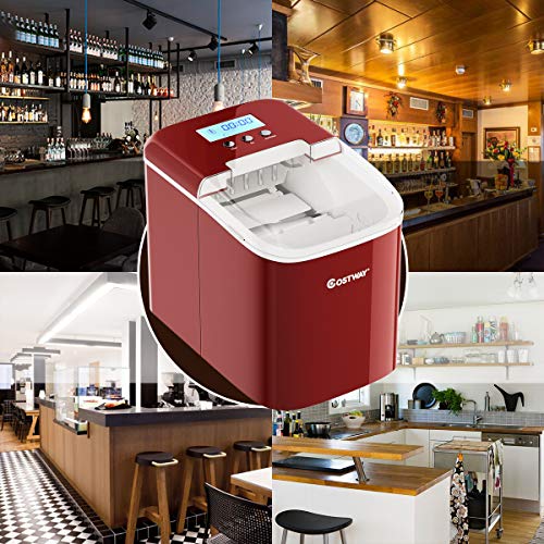 COSTWAY Red Ice Maker: 7 min, 12kg/day, self-cleaning