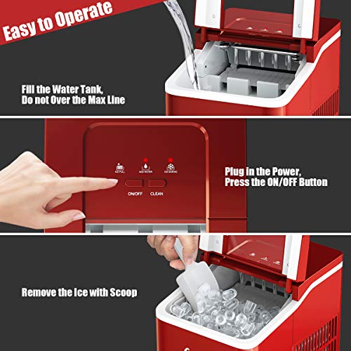 Electric Counter Top Ice Cube Maker (Red)