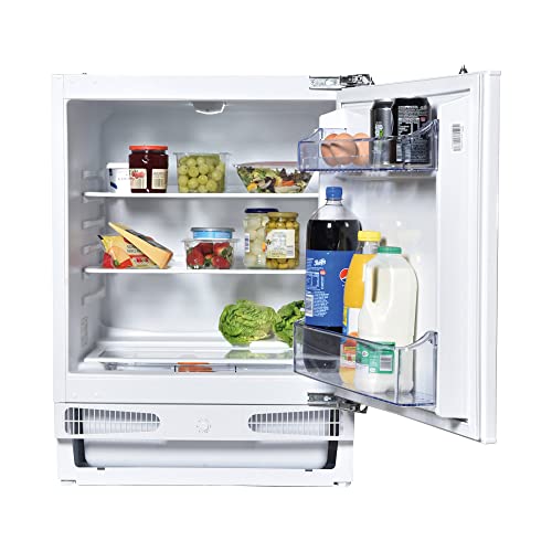 Statesman BU60LF4E Integrated Under Counter Larder Fridge 133 Litre, Recessed Salad Crisper, 2 Adjustable Shelves, Reversible Door, Adjustable Feet, 60 cm Wide, White