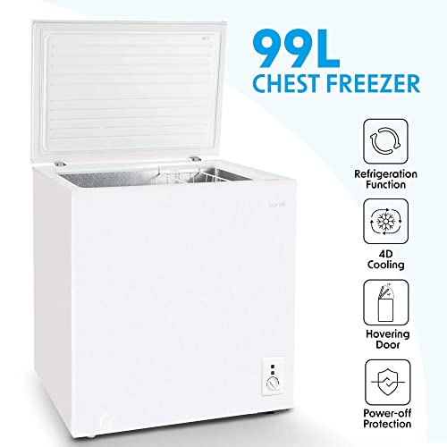 Baridi Chest Freezer, 99L Capacity, Adjustable Thermostat, White