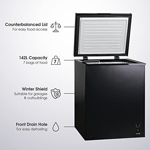 Black Chest Freezer: 142L, Adjustable Thermostat, Garage Suitable