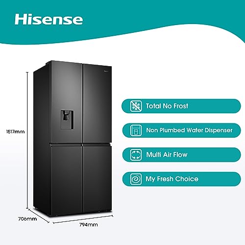 Hisense Cross Door Fridge Freezer, Black, 454L