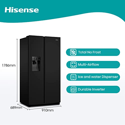 Hisense Black Side-by-Side Fridge with Water Dispenser - 610L