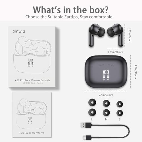 Bluetooth 5.3 Hi-Fi Stereo Waterproof Earbuds - Black
