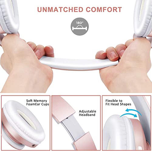 ZIHNIC Foldable Bluetooth Over-Ear Headphones - Rose
