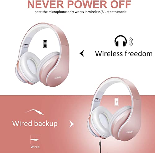 ZIHNIC Foldable Bluetooth Over-Ear Headphones - Rose