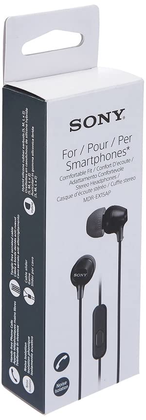 Sony MDR-EX15AP Black Earphones with Mic