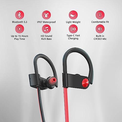 Wireless Bluetooth 5.3 Sports Earbuds with IPX7 Waterproof