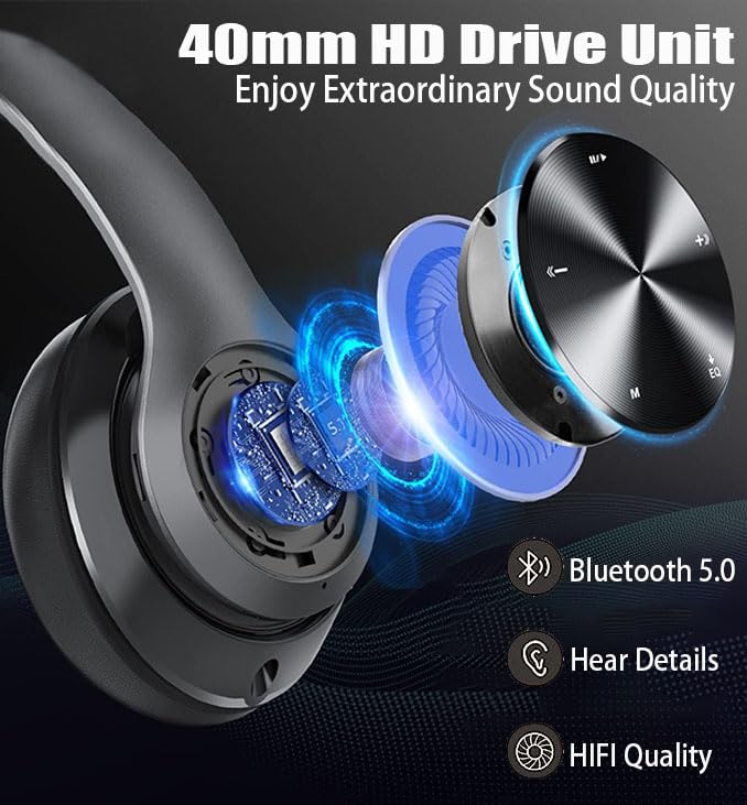 Wireless Over-Ear Headphones with Microphone and HiFi Sound
