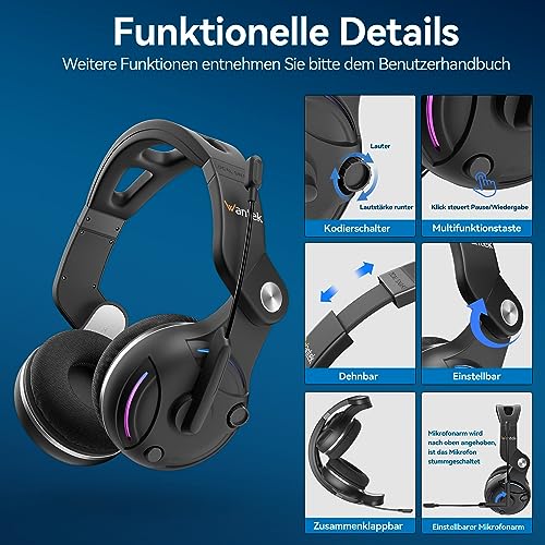 Wantek Wireless Bluetooth Over-Ear Headphones - Black