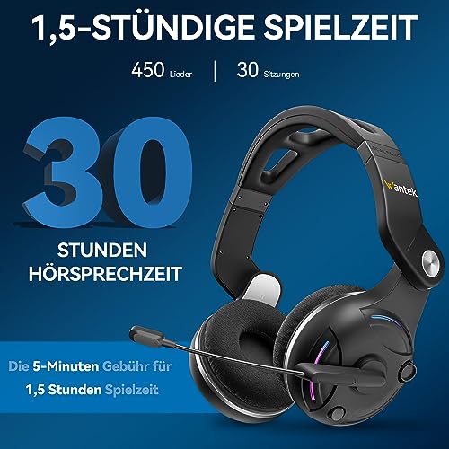 Wantek Wireless Bluetooth Over-Ear Headphones - Black