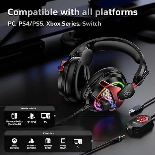 Tatybo Wired Gaming Headset with Mic and RGB