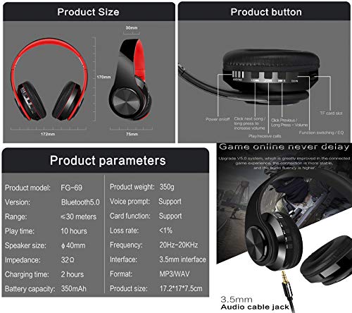 Foldable Over-Ear Wireless Bluetooth Headphones with Hi-Fi Audio