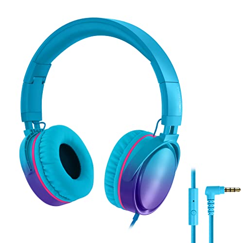 Rockpapa Foldable Kids Headphones with Mic - Blue
