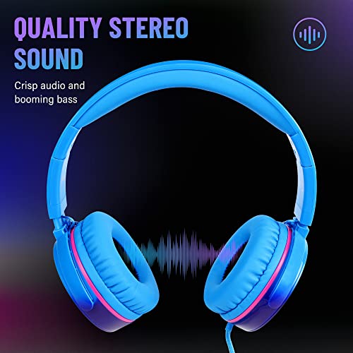 Rockpapa Foldable Kids Headphones with Mic - Blue