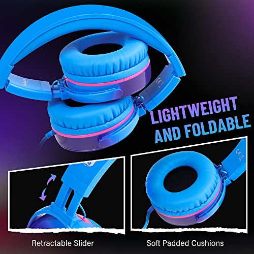 Rockpapa Foldable Kids Headphones with Mic - Blue