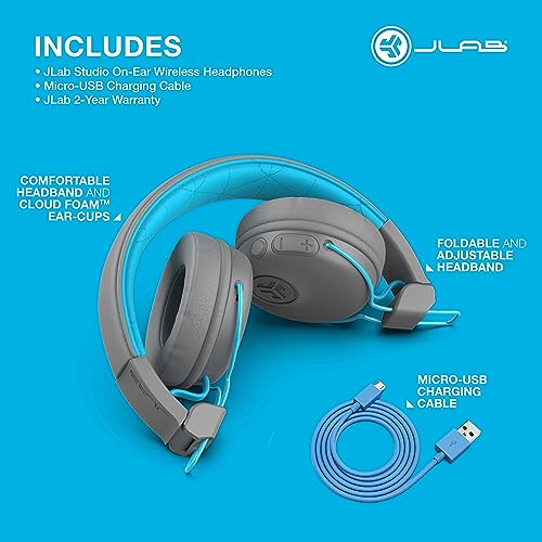 JLab Audio Studio Wireless On-Ear Headphones - Gray/Blue