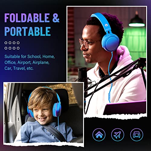 Rockpapa Foldable Kids Headphones with Mic - Blue