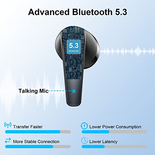 ROMOKE Bluetooth 5.3 Wireless Earbuds with HD Mic