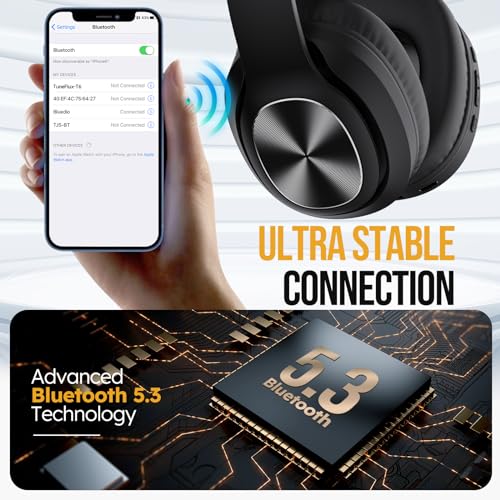 TuneFlux Wireless Bluetooth Over-Ear Headphones, 80H Playtime