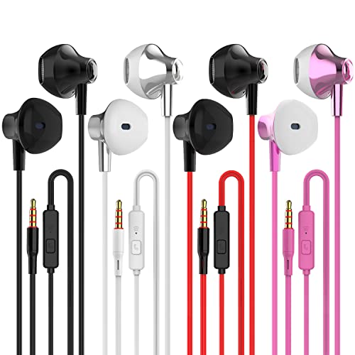 4-Pack Wired Earbuds with Microphone and Bass