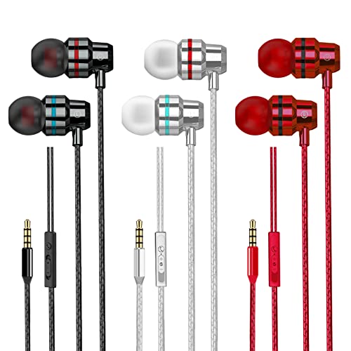 3-Pack Wired Earbuds with Mic & Deep Bass