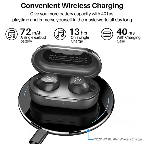 TOZO NC9 Wireless Noise-Cancelling Earbuds - Matte Black