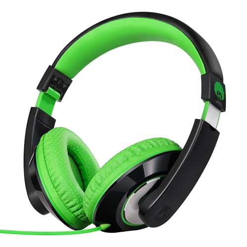 RockPapa Lightweight Kid's Over-Ear Headphones - Black/Green