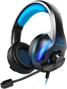 YINSAN Gaming Headset with LED Light, Blue/Black