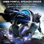 YINSAN Gaming Headset with LED Light, Blue/Black