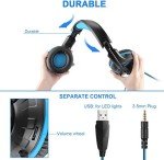 YINSAN Gaming Headset with LED Light, Blue/Black