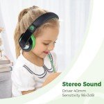 RockPapa Lightweight Kid's Over-Ear Headphones - Black/Green